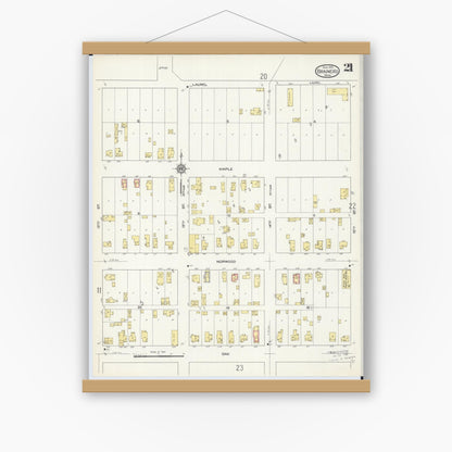 Old map wall art mockup — magnetic wood frame on white wall — Sanborn Fire Insurance Map from Brainerd, Crow Wing County, Minnesota (1913), Sheet #0021