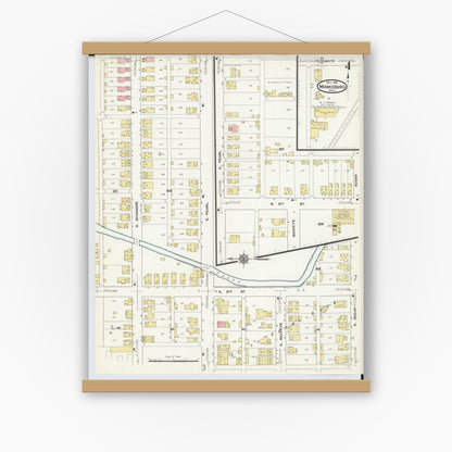 Old map wall art mockup — magnetic wood frame on white wall — Sanborn Fire Insurance Map from Miamisburg, Montgomery County, Ohio (1911), Sheet #0004