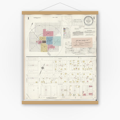 Old map wall art mockup — magnetic wood frame on white wall — Sanborn Fire Insurance Map from Rotan, Fisher County, Texas (1940) - Complete Map Set