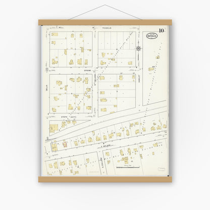 Old map wall art mockup — magnetic wood frame on white wall — Sanborn Fire Insurance Map from Batavia, Kane County, Illinois (1916), Sheet #0010