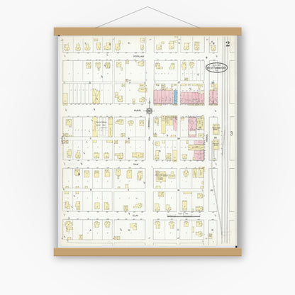 Old map wall art mockup — magnetic wood frame on white wall — Sanborn Fire Insurance Map from West Frankfort, Franklin County, Illinois (1914), Sheet #0002