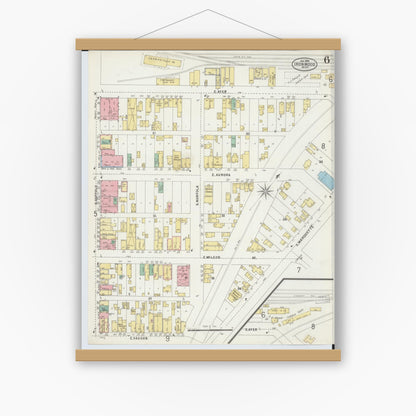 Old map wall art mockup — magnetic wood frame on white wall — Sanborn Fire Insurance Map from Ironwood, Gogebic County, Michigan (1898), Sheet #0006