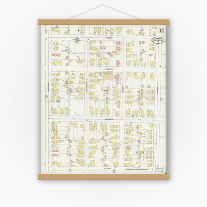 Old map wall art mockup — magnetic wood frame on white wall — Sanborn Fire Insurance Map from Columbus, Bartholomew County, Indiana (1898), Sheet #0011