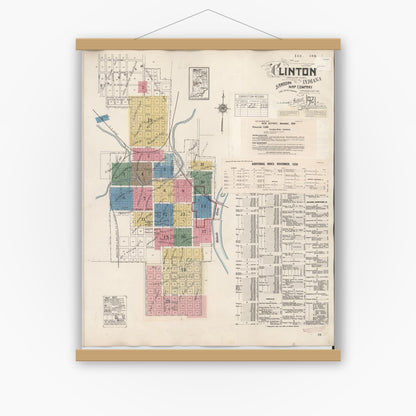 Old map wall art mockup — magnetic wood frame on white wall — Sanborn Fire Insurance Map from Clinton, Vermillion County, Indiana (1947), Sheet #0001