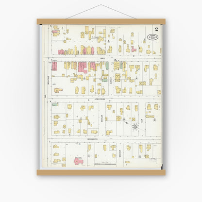 Old map wall art mockup — magnetic wood frame on white wall — Sanborn Fire Insurance Map from Leslie, Ingham County, Michigan (1900), Sheet #0002