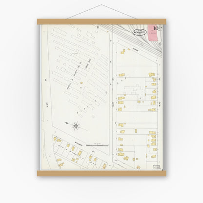 Old map wall art mockup — magnetic wood frame on white wall — Sanborn Fire Insurance Map from Michigan City, La Porte County, Indiana (1899), Sheet #0010