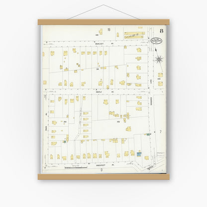 Old map wall art mockup — magnetic wood frame on white wall — Sanborn Fire Insurance Map from Glen Cove, Nassau County, New York (1908), Sheet #0008