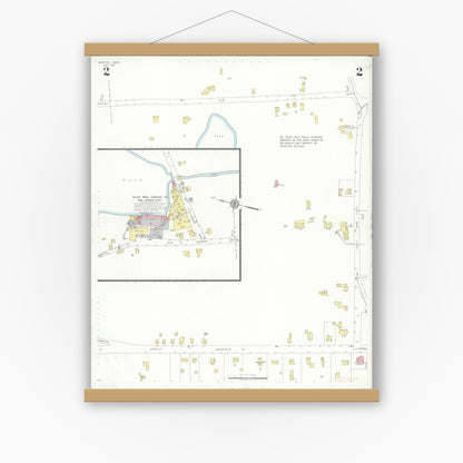 Old map wall art mockup — magnetic wood frame on white wall — Sanborn Fire Insurance Map from Norton, Bristol County, Massachusetts (1937), Sheet #0002