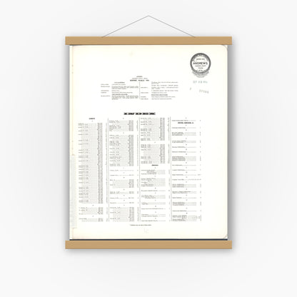 Old map wall art mockup — magnetic wood frame on white wall — Sanborn Fire Insurance Map from Andrews, Andrews County, Texas (1954), Sheet #0001