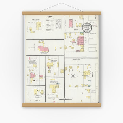 Old map wall art mockup — magnetic wood frame on white wall — Sanborn Fire Insurance Map from Hickory, Catawba County, North Carolina (1896) - Complete Map Set