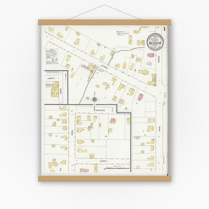 Old map wall art mockup — magnetic wood frame on white wall — Sanborn Fire Insurance Map from Meridian, Cayuga County, New York (1911) - Complete Map Set