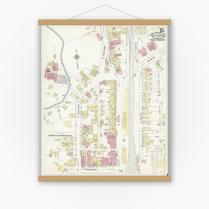 Old map wall art mockup — magnetic wood frame on white wall — Sanborn Fire Insurance Map from Stroudsburg, Monroe County, Pennsylvania (1912), Sheet #0015