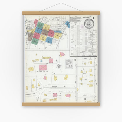 Old map wall art mockup — magnetic wood frame on white wall — Sanborn Fire Insurance Map from De Kalb, De Kalb County, Illinois (1905), Sheet #0001