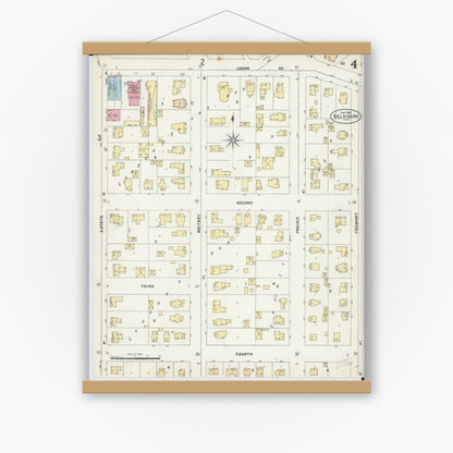 Old map wall art mockup — magnetic wood frame on white wall — Sanborn Fire Insurance Map from Belvidere, Boone County, Illinois (1897), Sheet #0004