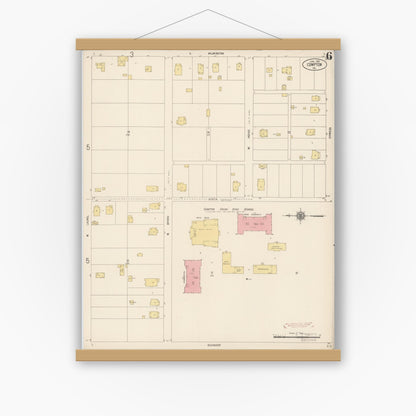 Old map wall art mockup — magnetic wood frame on white wall — Sanborn Fire Insurance Map from Compton, Los Angeles County, California (1916), Sheet #0006