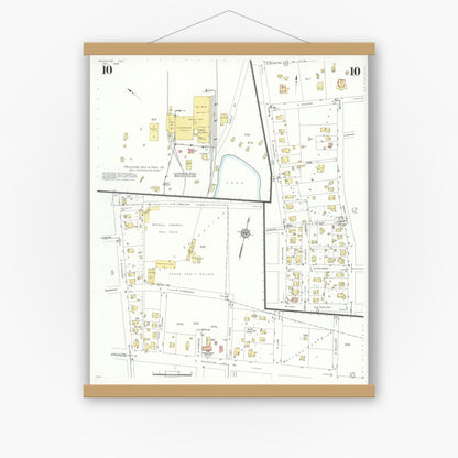 Old map wall art mockup — magnetic wood frame on white wall — Sanborn Fire Insurance Map from Palestine, Anderson County, Texas (1935), Sheet #0010