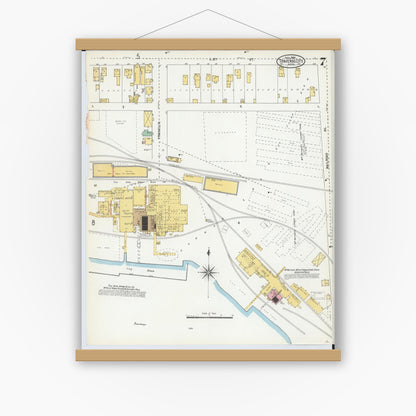 Old map wall art mockup — magnetic wood frame on white wall — Sanborn Fire Insurance Map from Traverse City, Grand Traverse County, Michigan (1904), Sheet #0007