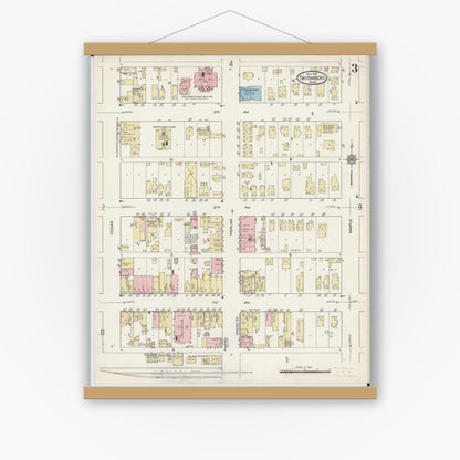 Old map wall art mockup — magnetic wood frame on white wall — Sanborn Fire Insurance Map from Two Harbors, Lake County, Minnesota (1914), Sheet #0003