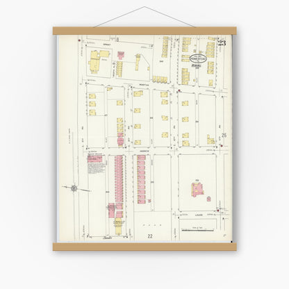 Old map wall art mockup — magnetic wood frame on white wall — Sanborn Fire Insurance Map from Homestead, Allegheny County, Pennsylvania (1913), Sheet #0023