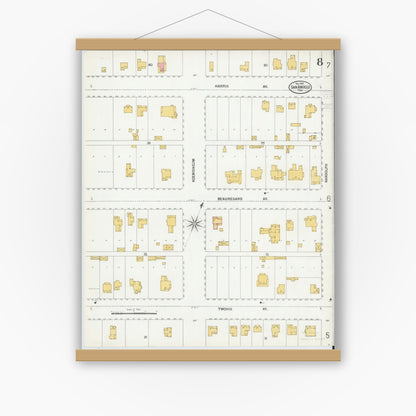 Old map wall art mockup — magnetic wood frame on white wall — Sanborn Fire Insurance Map from San Angelo, Tom Green County, Texas (1900), Sheet #0008