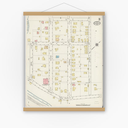 Old map wall art mockup — magnetic wood frame on white wall — Sanborn Fire Insurance Map from Oakdale, Allegheny County, Pennsylvania (1915), Sheet #0003