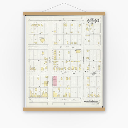 Old map wall art mockup — magnetic wood frame on white wall — Sanborn Fire Insurance Map from Two Harbors, Lake County, Minnesota (1892), Sheet #0002