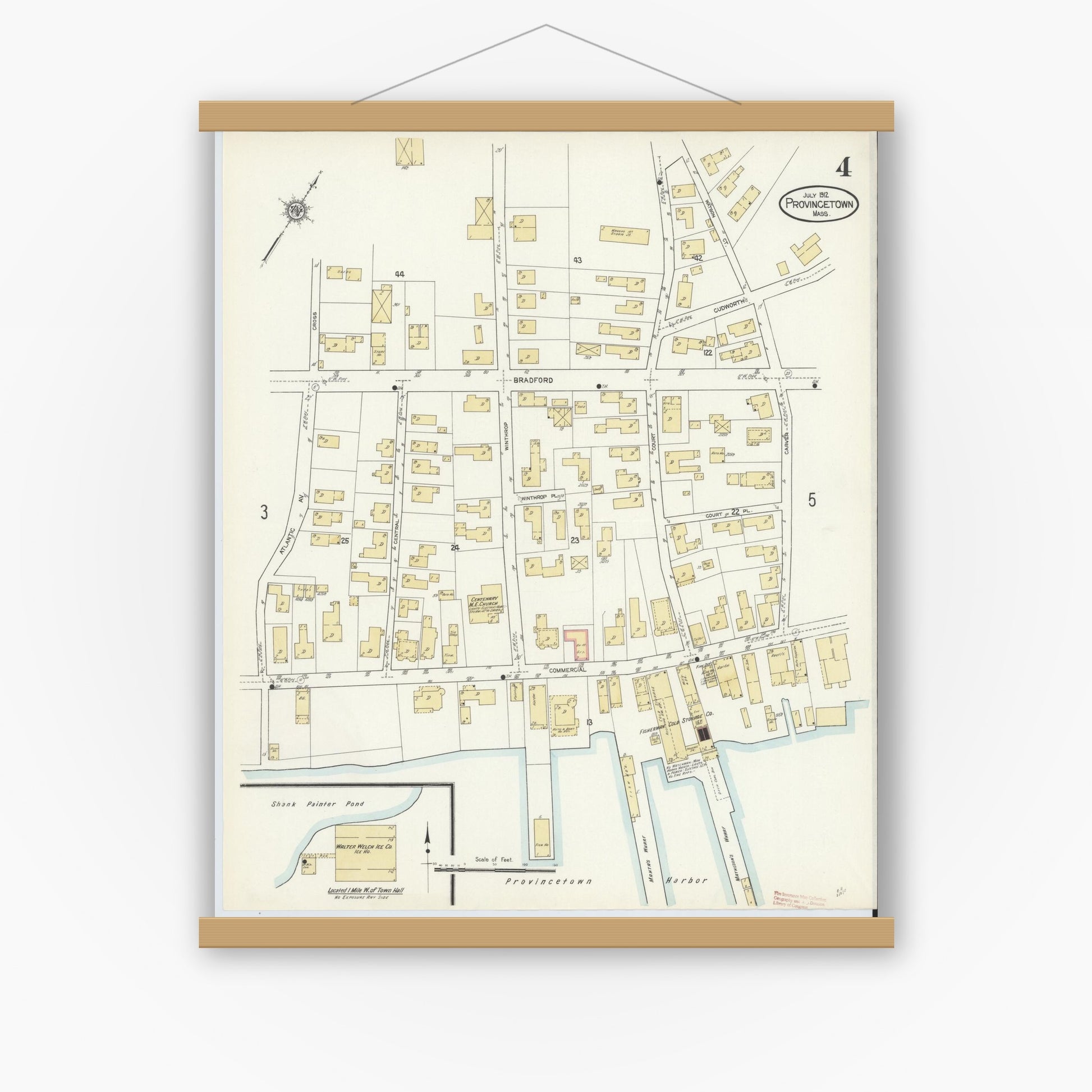 Old map wall art mockup — magnetic wood frame on white wall — Sanborn Fire Insurance Map from Provincetown, Barnstable County, Massachusetts (1912), Sheet #0004