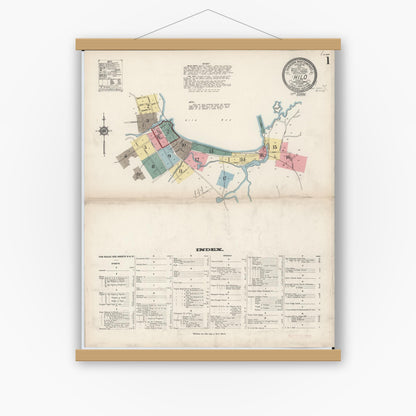 Old map wall art mockup — magnetic wood frame on white wall — Sanborn Fire Insurance Map from Hilo, Hawaii County, Hawaii (1914), Sheet #0001