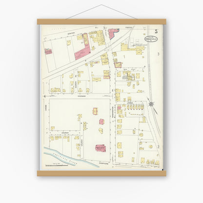 Old map wall art mockup — magnetic wood frame on white wall — Sanborn Fire Insurance Map from Bridgeville, Allegheny County, Pennsylvania (1913), Sheet #0005