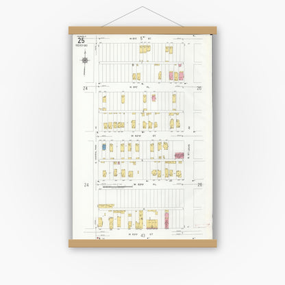 Old map wall art mockup — magnetic wood frame on white wall — Sanborn Fire Insurance Map from Chicago, Cook County, Illinois (1920), Sheet #0025
