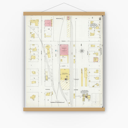 Old map wall art mockup — magnetic wood frame on white wall — Sanborn Fire Insurance Map from Bryan, Brazos County, Texas (1906), Sheet #0002