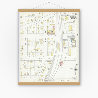 Old map wall art mockup — magnetic wood frame on white wall — Sanborn Fire Insurance Map from Faribault, Rice County, Minnesota (1914), Sheet #0012