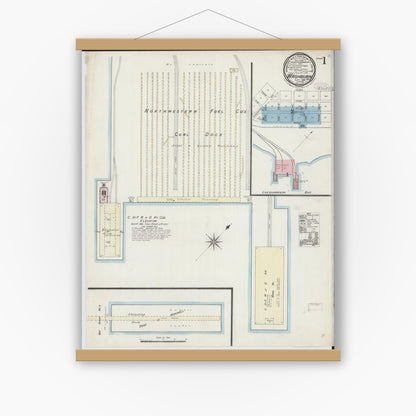 Old map wall art mockup — magnetic wood frame on white wall — Sanborn Fire Insurance Map from Washburn, Bayfield County, Wisconsin (1886) - Complete Map Set