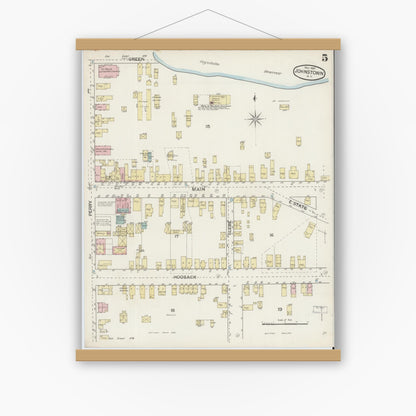 Old map wall art mockup — magnetic wood frame on white wall — Sanborn Fire Insurance Map from Johnstown, Fulton County, New York (1887), Sheet #0005