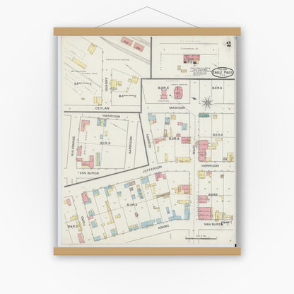 Old map wall art mockup — magnetic wood frame on white wall — Sanborn Fire Insurance Map from Eagle Pass, Maverick County, Texas (1894), Sheet #0002