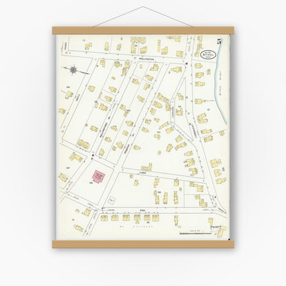 Old map wall art mockup — magnetic wood frame on white wall — Sanborn Fire Insurance Map from Athol, Worcester County, Massachusetts (1911), Sheet #0005