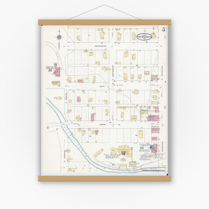 Old map wall art mockup — magnetic wood frame on white wall — Sanborn Fire Insurance Map from Port Washington, Ozaukee County, Wisconsin (1913), Sheet #0005