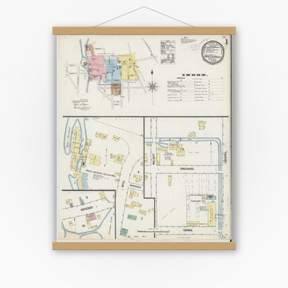 Old map wall art mockup — magnetic wood frame on white wall — Sanborn Fire Insurance Map from Fayetteville, Onondaga County, New York (1890) - Complete Map Set