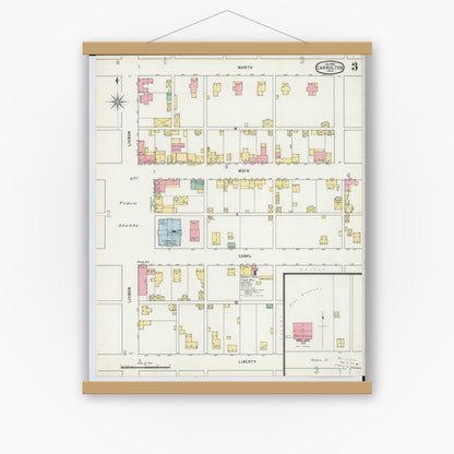 Old map wall art mockup — magnetic wood frame on white wall — Sanborn Fire Insurance Map from Carrollton, Carroll County, Ohio (1895), Sheet #0003