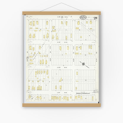 Old map wall art mockup — magnetic wood frame on white wall — Sanborn Fire Insurance Map from Ashland, Ashland County, Wisconsin (1909), Sheet #0029