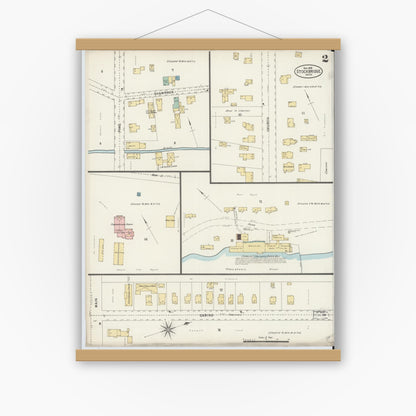 Old map wall art mockup — magnetic wood frame on white wall — Sanborn Fire Insurance Map from Stockbridge, Berkshire County, Massachusetts (1898), Sheet #0002