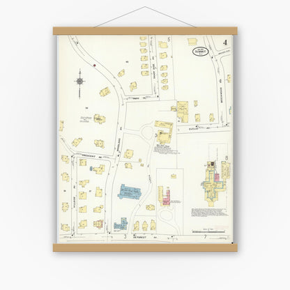 Old map wall art mockup — magnetic wood frame on white wall — Sanborn Fire Insurance Map from Summit, Union County, New Jersey (1911), Sheet #0004