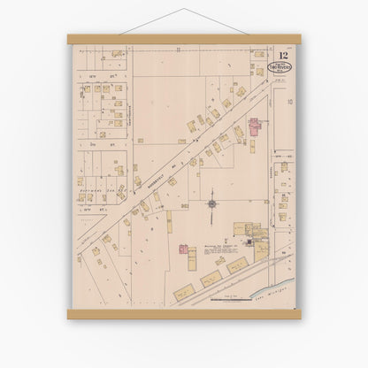 Old map wall art mockup — magnetic wood frame on white wall — Sanborn Fire Insurance Map from Two Rivers, Manitowoc County, Wisconsin (1922), Sheet #0012