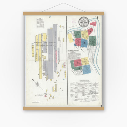 Old map wall art mockup — magnetic wood frame on white wall — Sanborn Fire Insurance Map from Vandergrift, Westmoreland County, Pennsylvania (1909), Sheet #0001