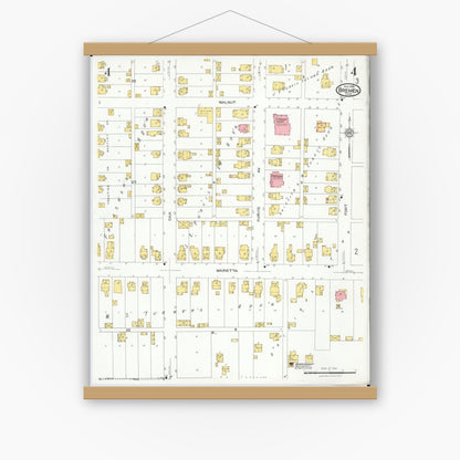 Old map wall art mockup — magnetic wood frame on white wall — Sanborn Fire Insurance Map from Bremen, Fairfield County, Ohio (1926), Sheet #0004