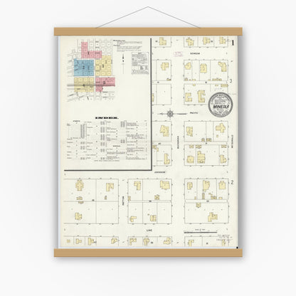 Old map wall art mockup — magnetic wood frame on white wall — Sanborn Fire Insurance Map from Mineola, Wood County, Texas (1912) - Complete Map Set