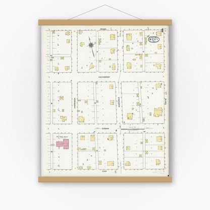 Old map wall art mockup — magnetic wood frame on white wall — Sanborn Fire Insurance Map from West, McLennan County, Texas (1921), Sheet #0004
