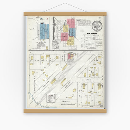Old map wall art mockup — magnetic wood frame on white wall — Sanborn Fire Insurance Map from Genoa, Ottawa County, Ohio (1920) - Complete Map Set