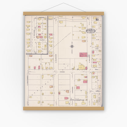 Old map wall art mockup — magnetic wood frame on white wall — Sanborn Fire Insurance Map from Port Washington, Ozaukee County, Wisconsin (1922), Sheet #0010