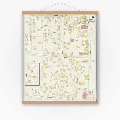 Old map wall art mockup — magnetic wood frame on white wall — Sanborn Fire Insurance Map from Stoneham, Middlesex County, Massachusetts (1897), Sheet #0006